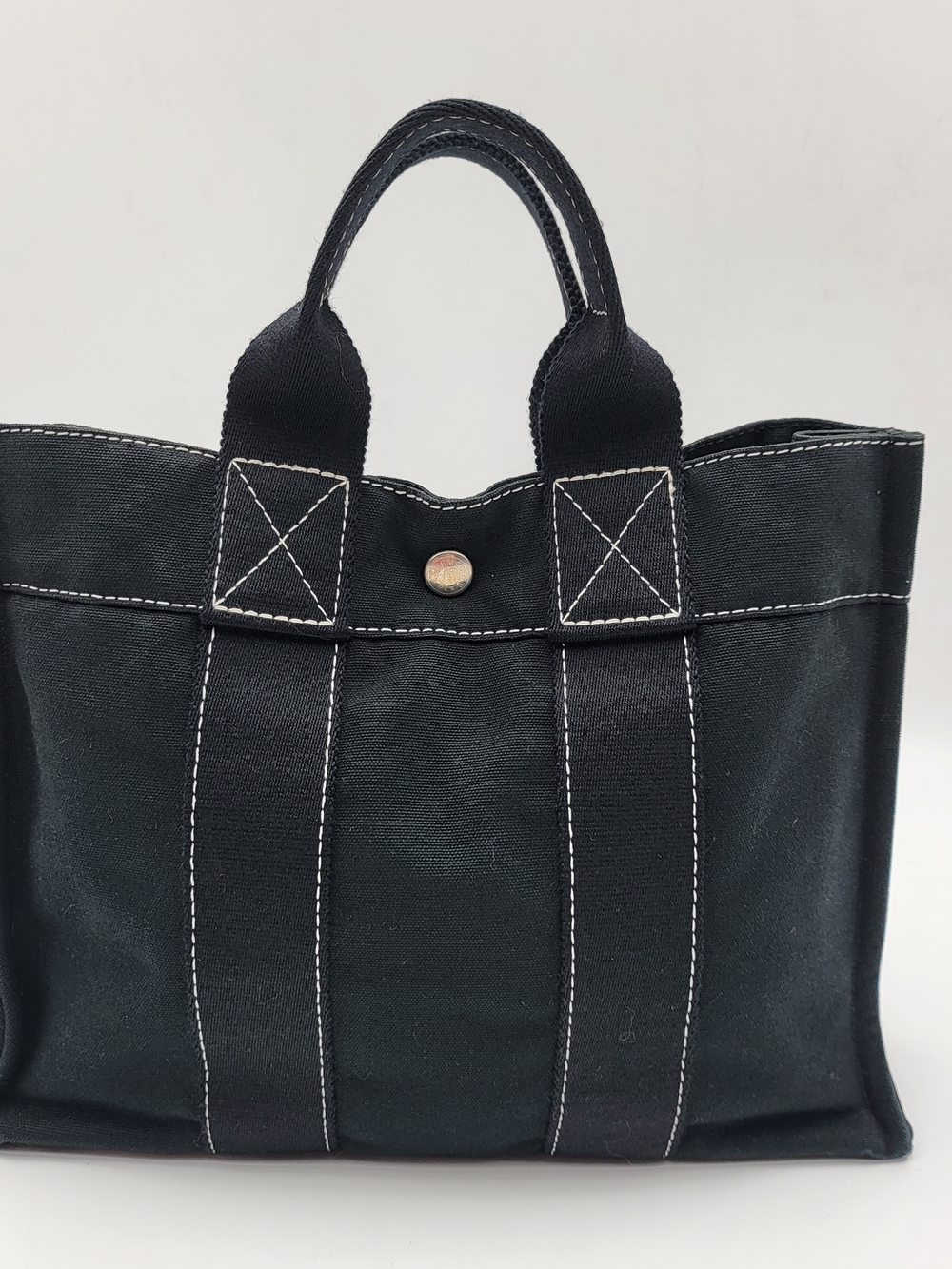 HERMES Black Canvas Herline PM Tote Bag, Authentic w/COA.